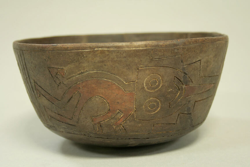 Bowl with Trophy Head Design, Ceramic, pigment, Paracas 