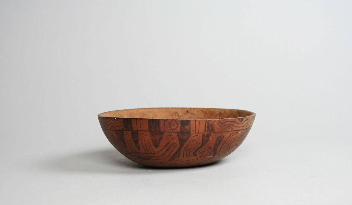 Incised and Pyroengraved Bowl with Monkeys, Ceramic, metallic specs, Paracas 