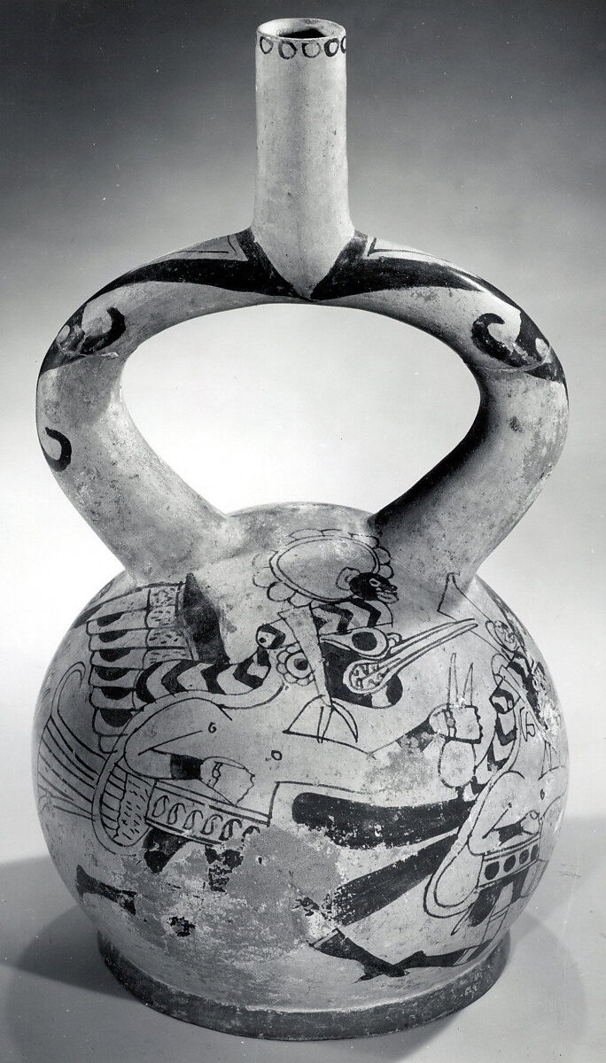 Bottle with Runners, Ceramic, slip, Moche