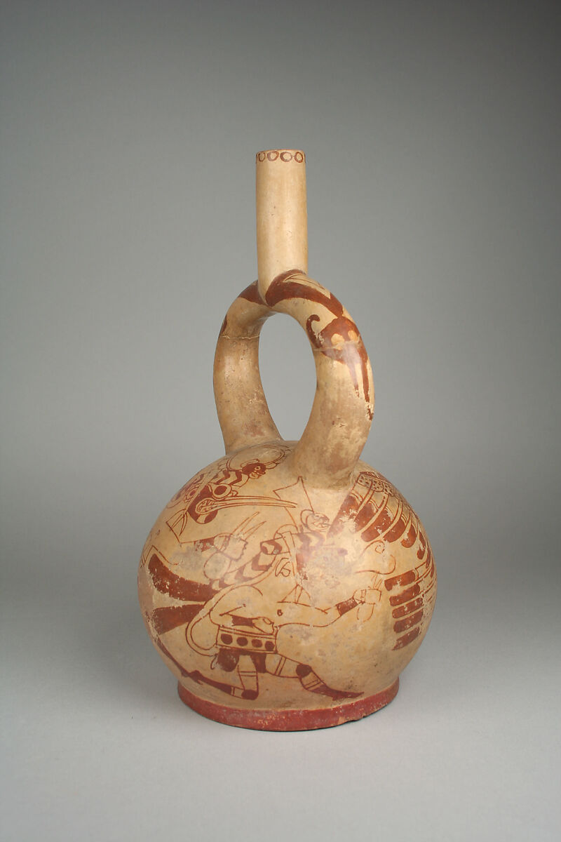 Bottle with Runners, Ceramic, slip, Moche 