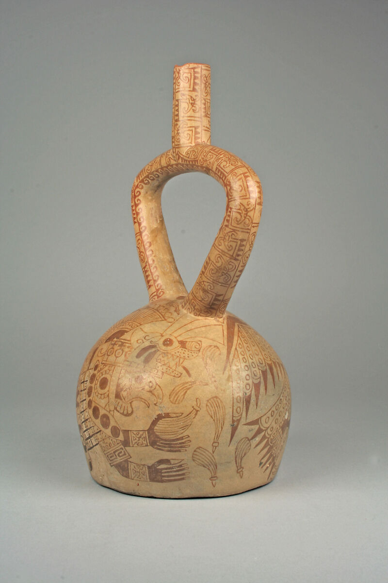 Owl Warrior Bottle, Ceramic, Moche 