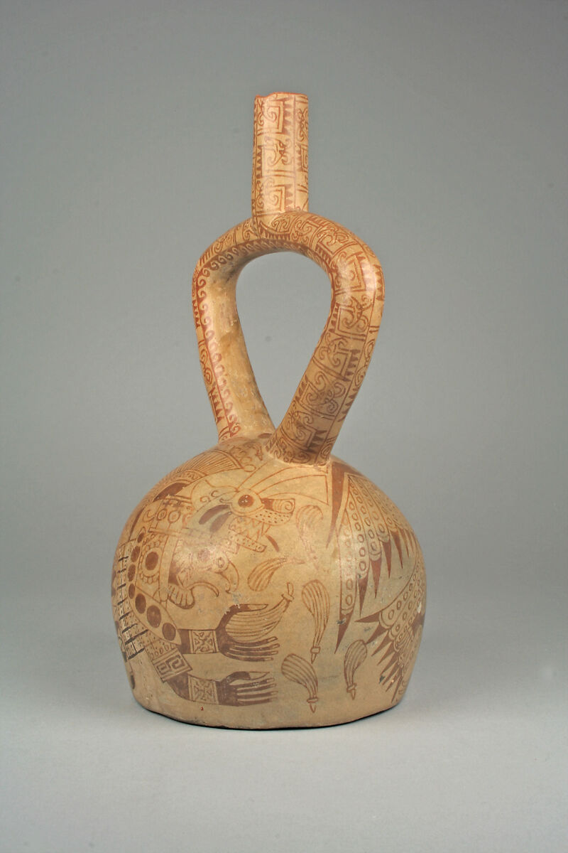 Owl Warrior Bottle, Ceramic, Moche