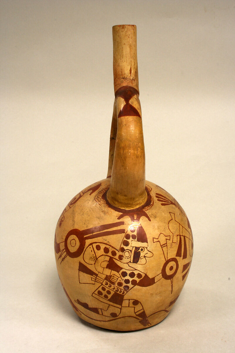 Bottle, Warriors, Ceramic, slip, pigment, Moche