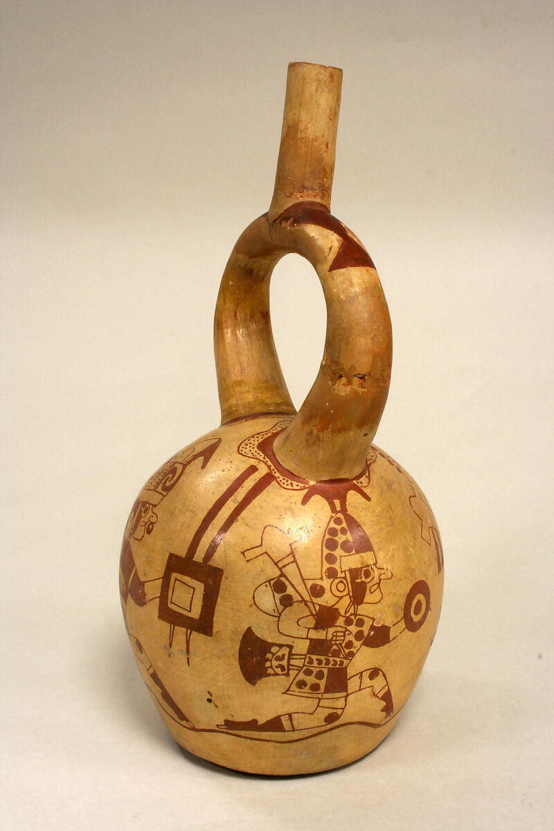 Bottle, Warriors, Ceramic, slip, pigment, Moche