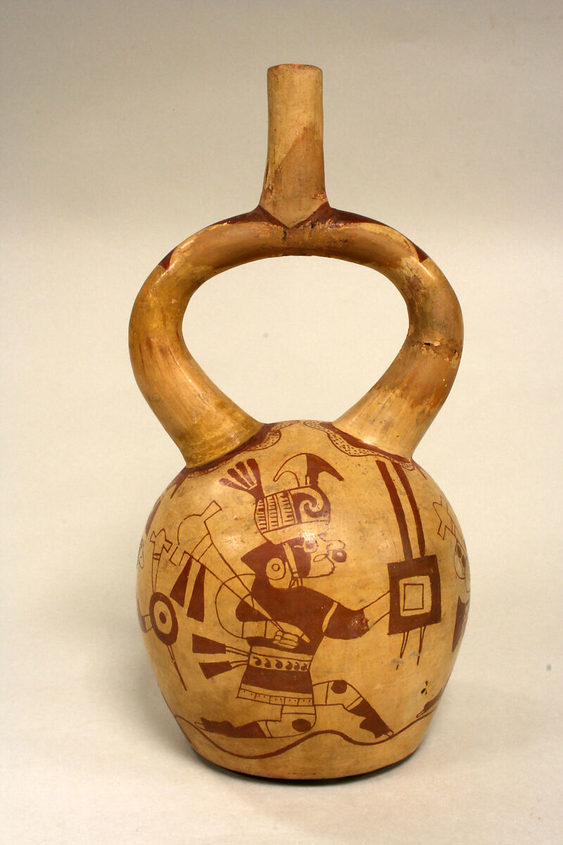 Bottle, Warriors, Ceramic, slip, pigment, Moche