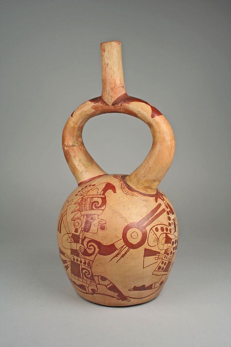 Bottle, Warriors, Ceramic, slip, pigment, Moche 