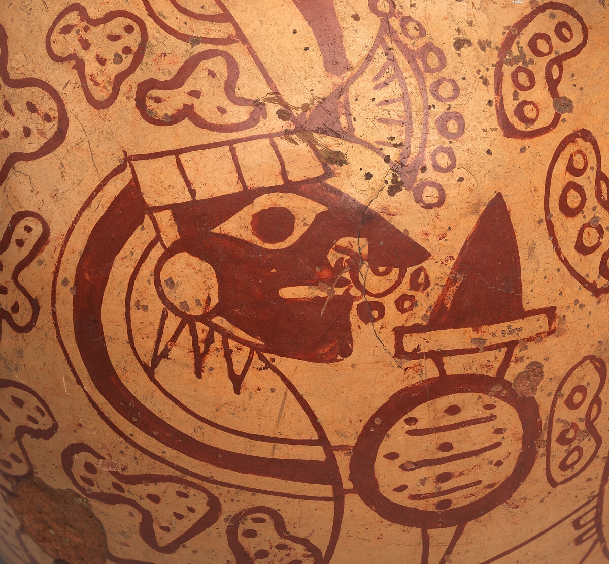 Stirrup-spout bottle with bean warriors, Moche artist(s), Ceramic, slip, Moche