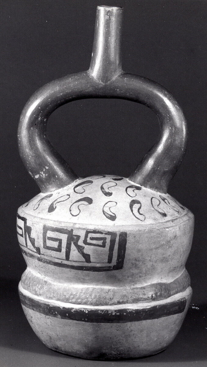 Stirrup Spout Bottle with Modeled Sections, Ceramic, slip, Moche