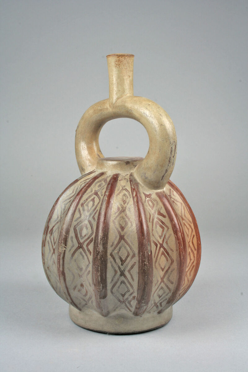 Stirrup Spout Bottle in Cactus Form, Ceramic, slip, pigment, Moche 