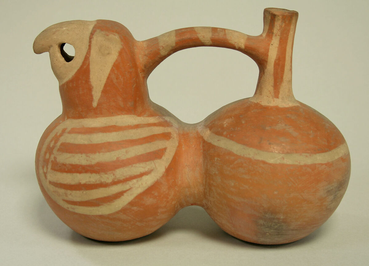 Double Chambered Whistling Jar with Parrot, Ceramic, pigment, North Coast (?)