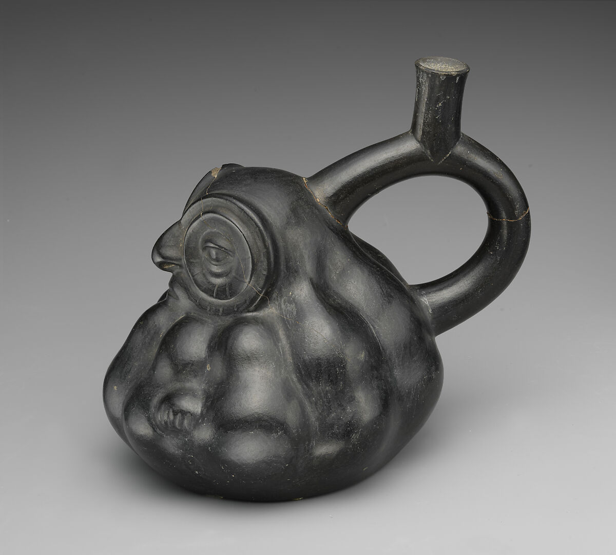 Stirrup Spout Bottle with Owl, Ceramic, Moche