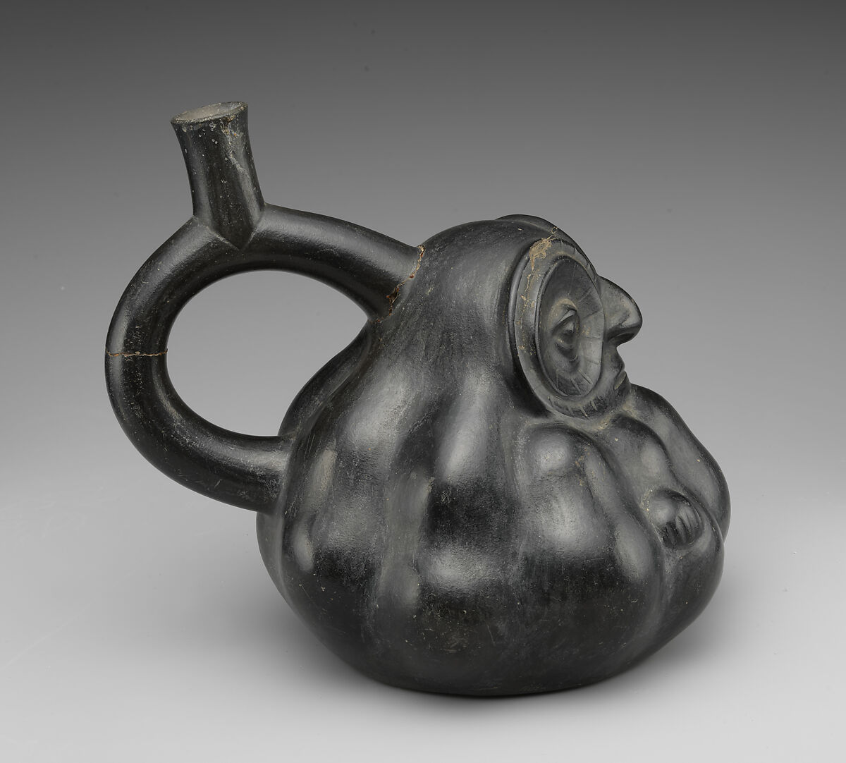 Stirrup Spout Bottle with Owl, Ceramic, Moche
