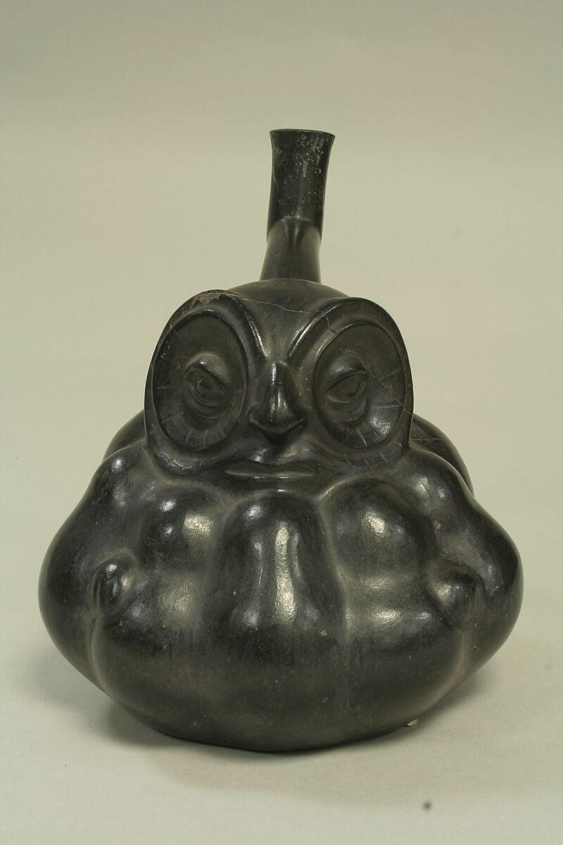 Stirrup Spout Bottle with Owl, Ceramic, Moche 