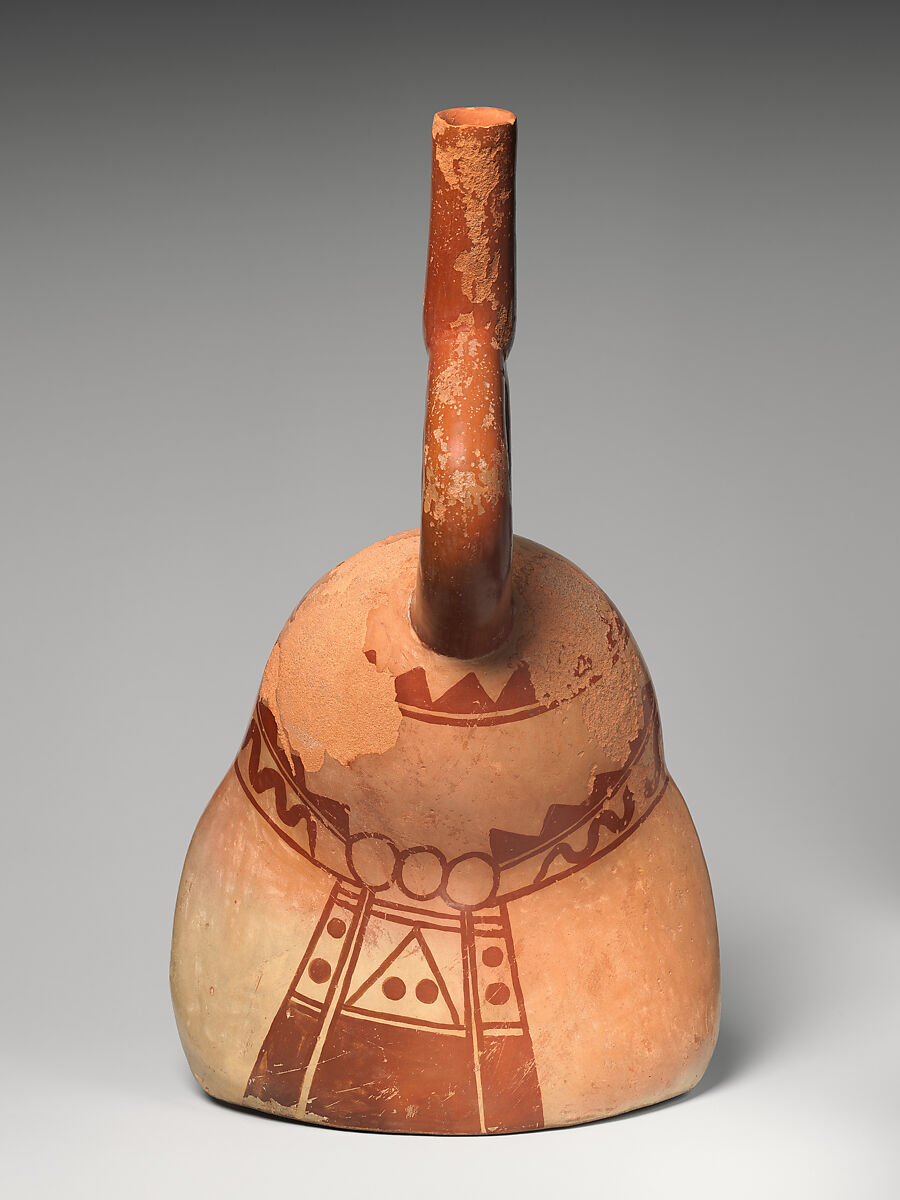 Portrait Head Bottle, Ceramic, slip, pigment, Moche