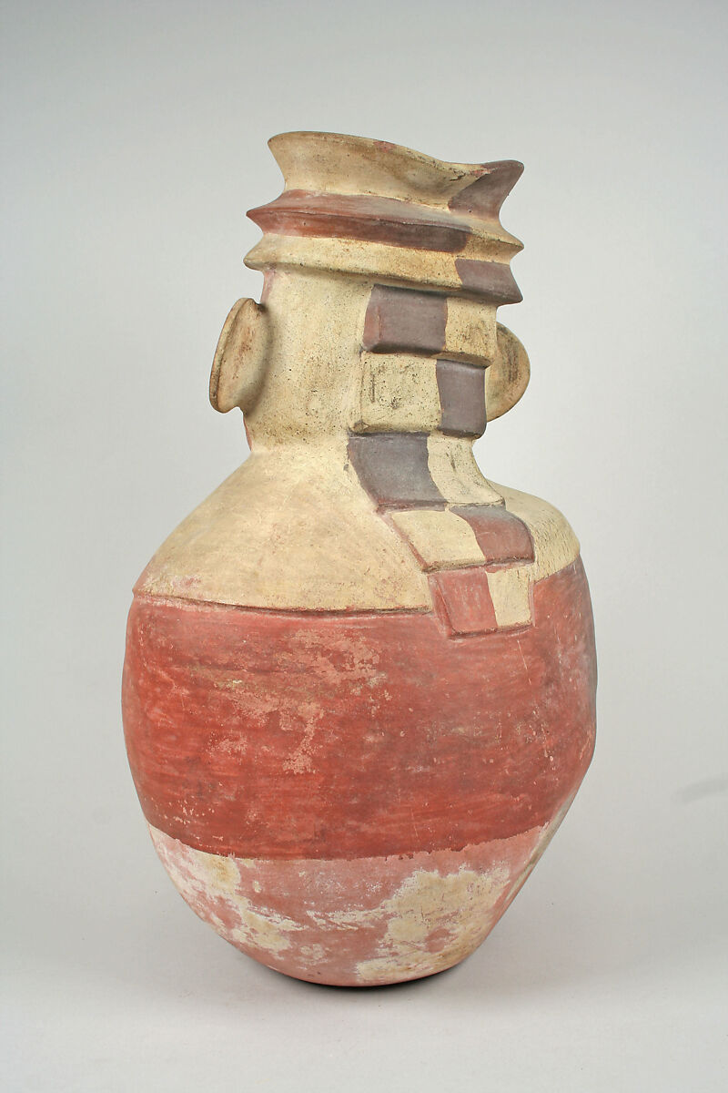 Warrior Head Jar, Ceramic, slip, pigment, Moche