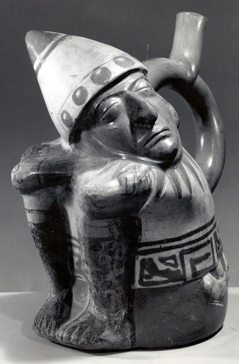 Stirrup Spout Bottle with Sleeping Warrior, Ceramic, slip, pigment, Moche