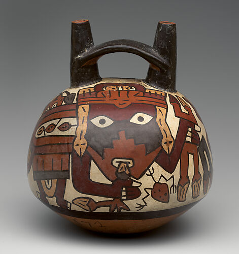 Bottle with masked figure
