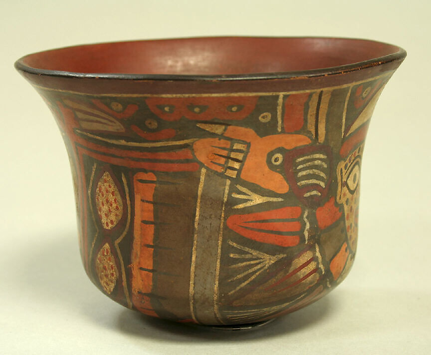 Cup with Spotted Face Deity, Ceramic, pigment, Nasca