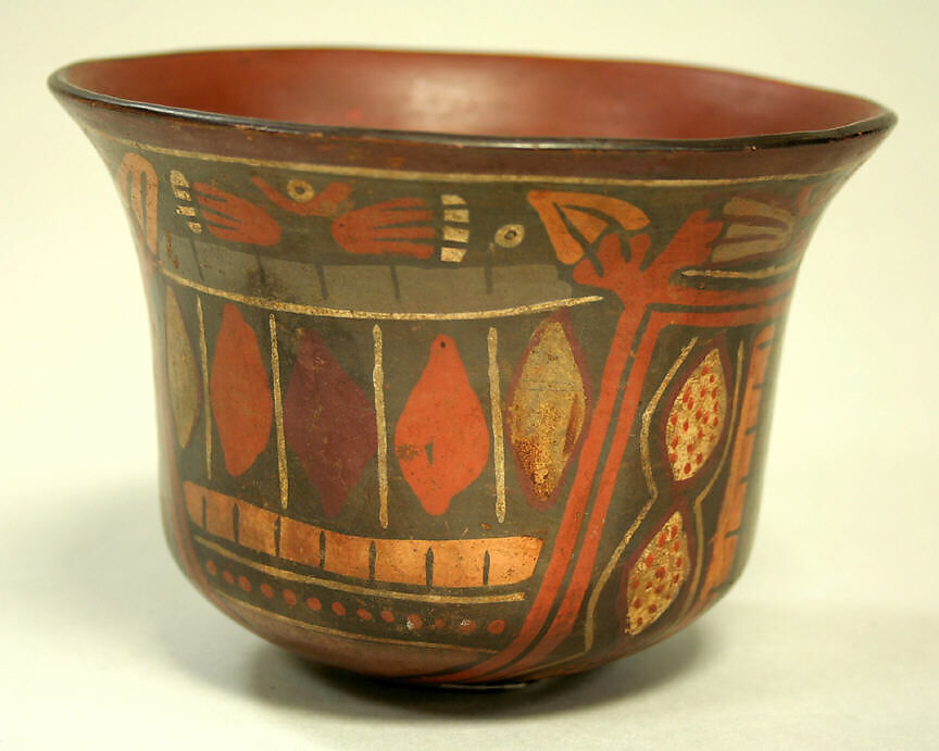 Cup with Spotted Face Deity, Ceramic, pigment, Nasca