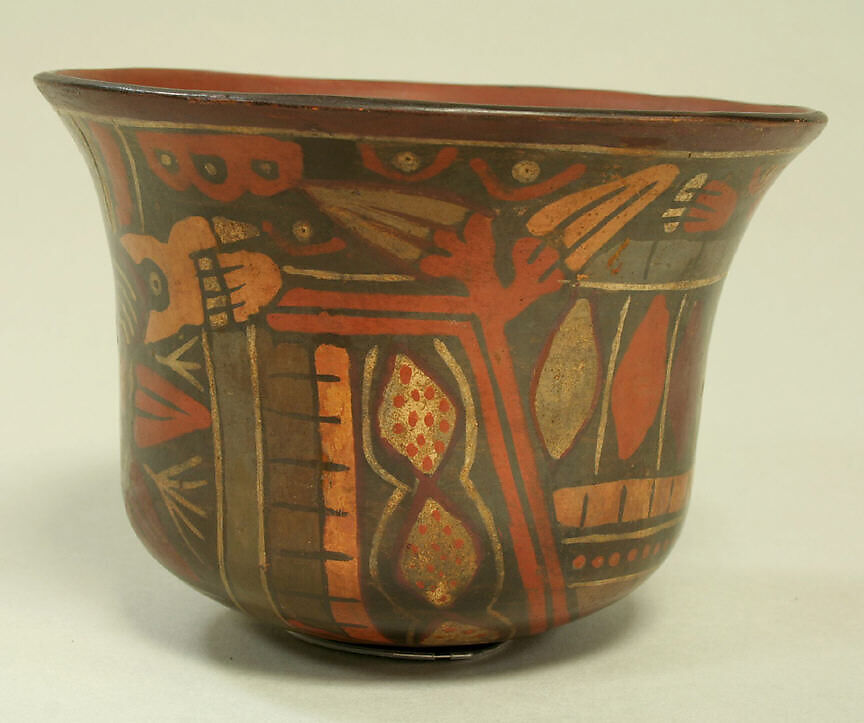 Cup with Spotted Face Deity, Ceramic, pigment, Nasca
