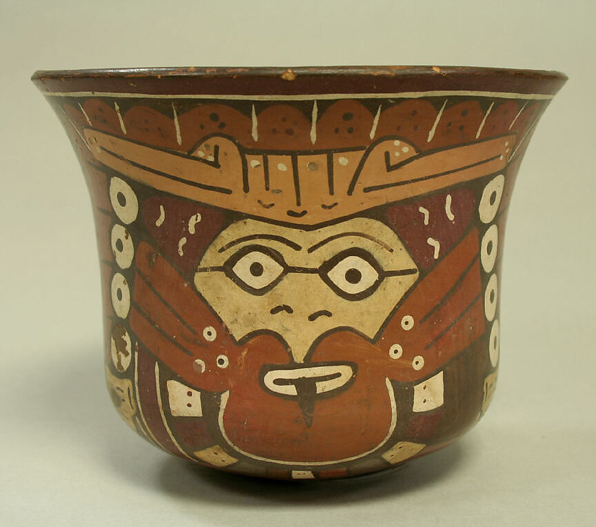 Bowl with Painted Trophy Head Designs, Ceramic, pigment, Nasca 