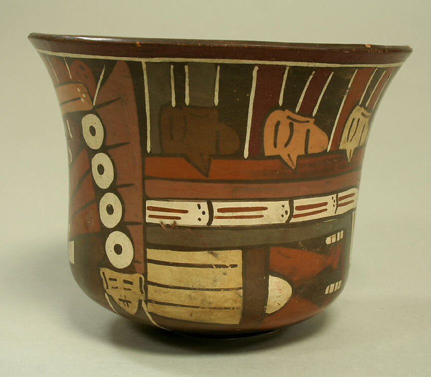 Bowl with Painted Trophy Head Designs, Ceramic, pigment, Nasca