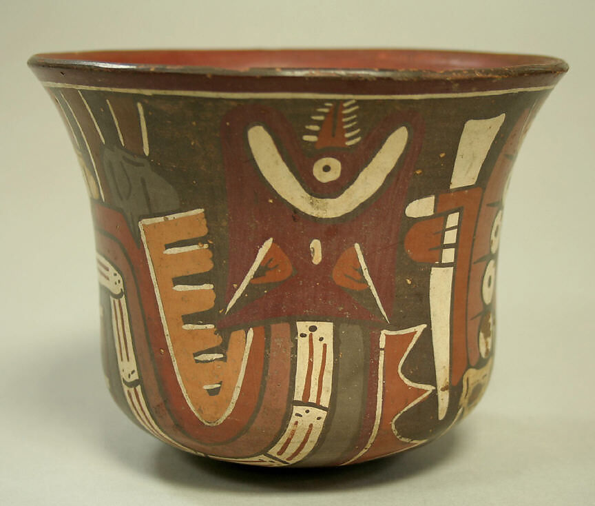 Bowl with Painted Trophy Head Designs, Ceramic, pigment, Nasca