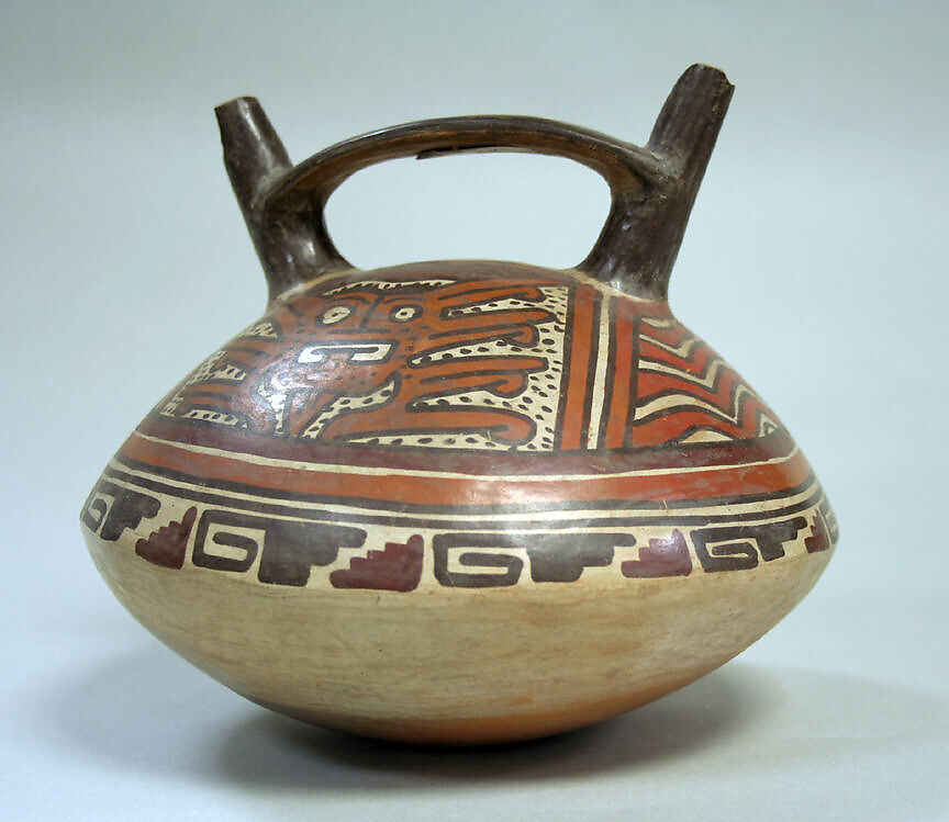 Double Spout Bottle, Ceramic, pigment, Nasca-Wari 