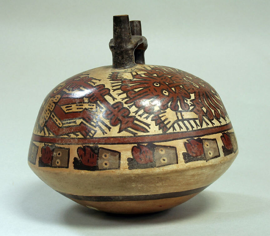 Double Spout Bottle, Killer Whale Motif, Ceramic, pigment, Nasca