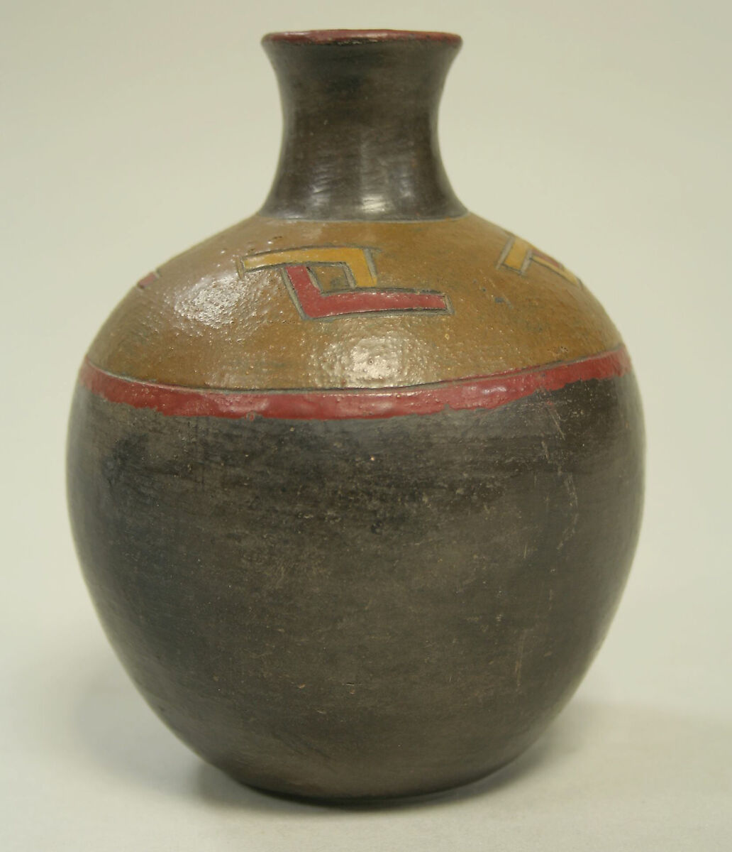 Bottle with Incised Designs, Ceramic, pigment, ancient peanuts, Paracas 
