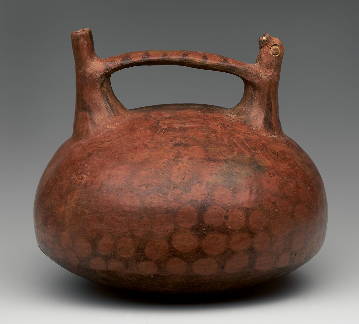 Double Spout and Bridge Bottle with Bird Head, Ceramic, Paracas 