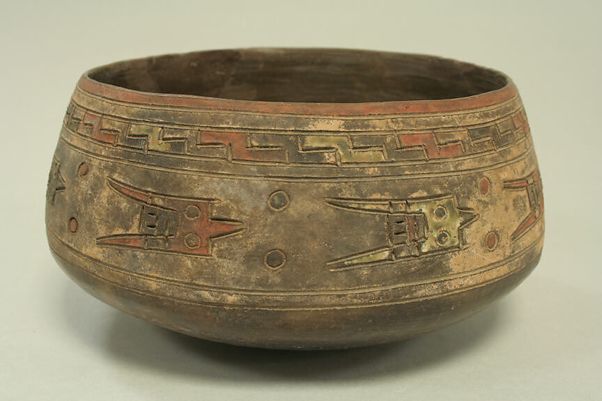 Incised Painted Bowl with Birds, Ceramic, pigment, Paracas 