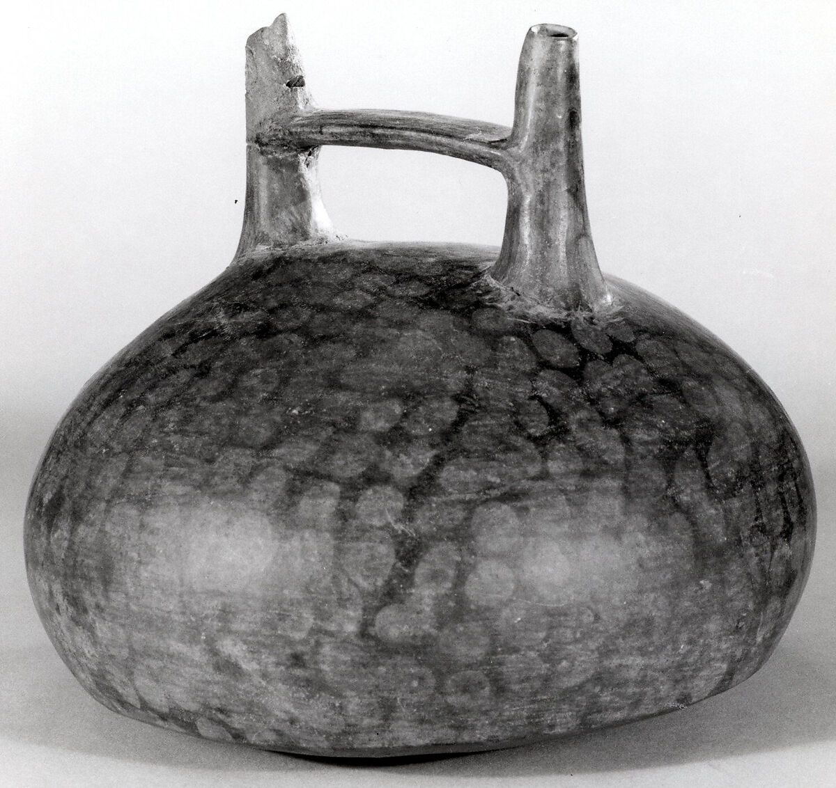 Double Spout and Bridge Bottle with Bird, Ceramic, pigment, Paracas