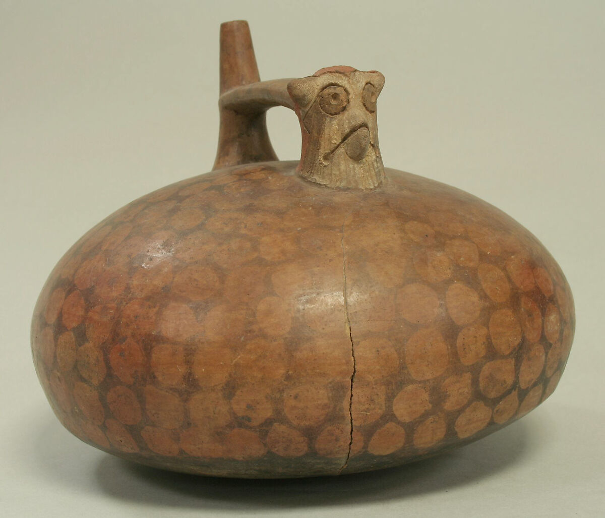 Double Spout and Bridge Bottle with Bird, Ceramic, Paracas 