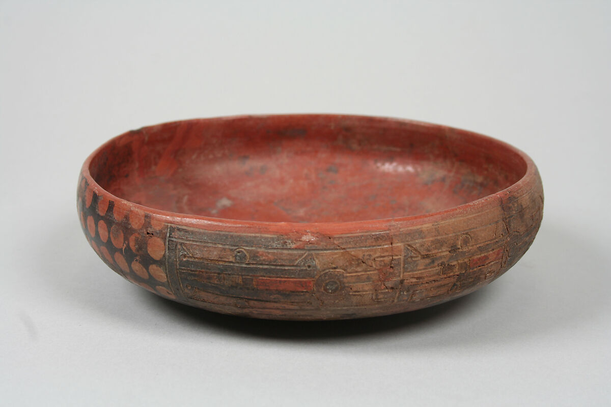 Incised Painted Bowl, Ceramic, slip, pigment, Paracas 