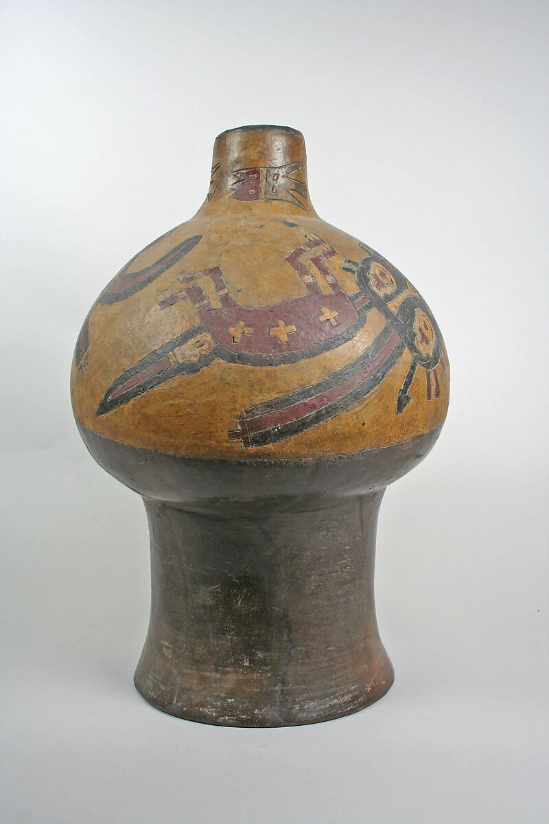 Drum, Monkey Figures, Ceramic, post-fired paint, Paracas