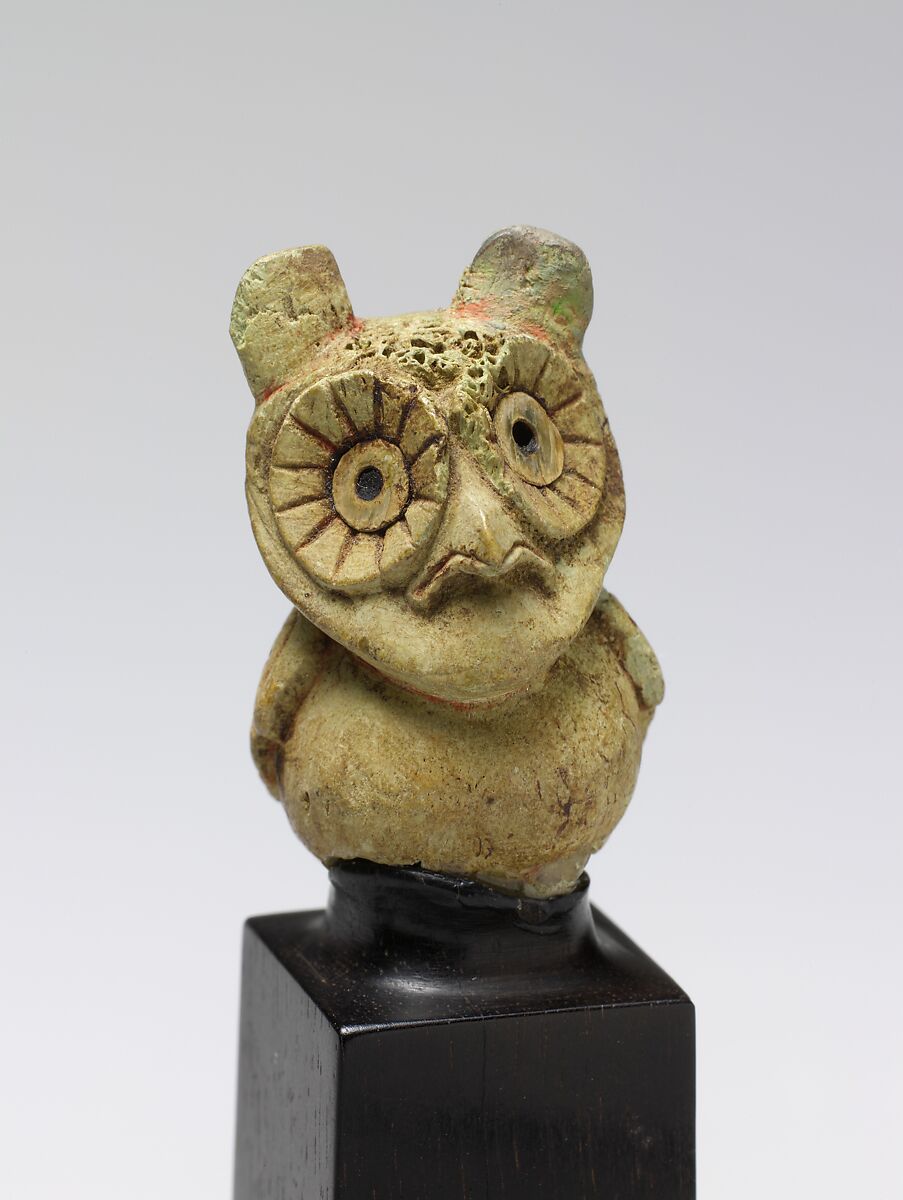 Figure of an Owl, Bone, cinnabar, Moche 