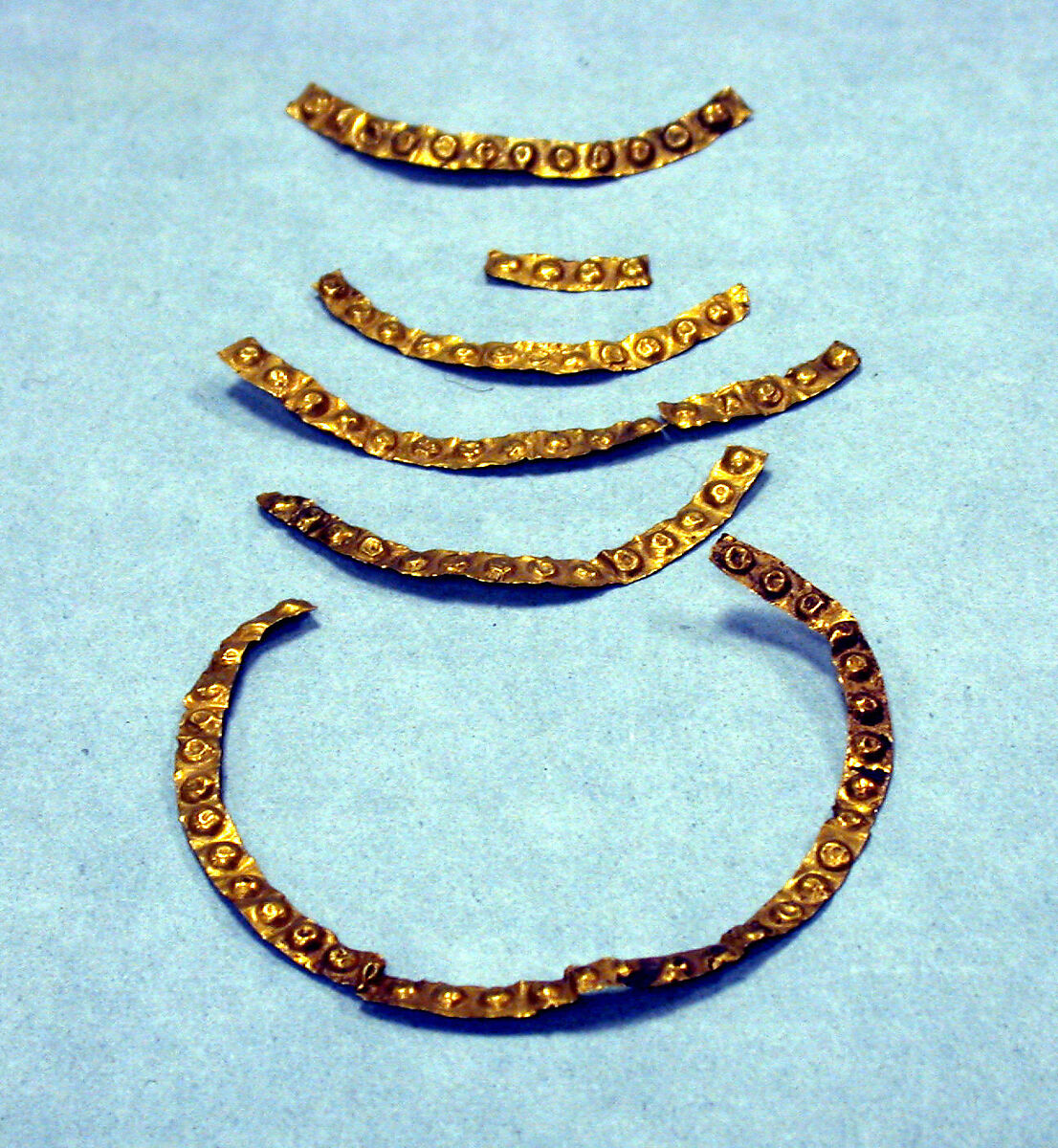 Seven Hammered Gold Strips, Gold, Peruvian 
