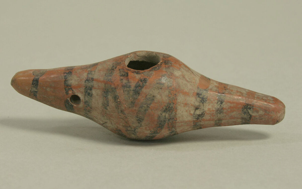 Pod-Shaped Whistle, Ceramic, pigment, Peru; north or central coast (?)