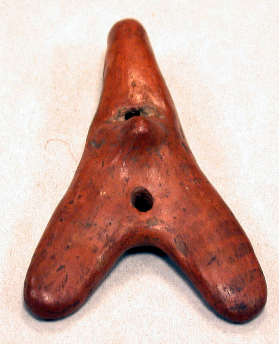 Y-Shaped Whistle, Ceramic, pigment, Peruvian