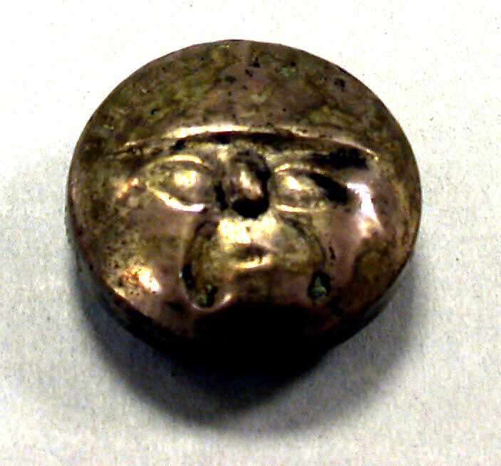 Hammered Silver Face Bead, Silver (hammered), gilt, Peru; north or central coast (?) 