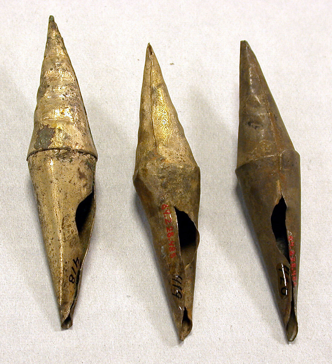 Hammered Silver Cone Ornament, Silver (hammered), gilt, Peru; north coast (?) 