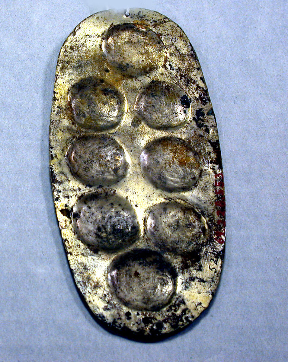 Hammered Silver Ornament with Repoussé Disks, Silver (hammered), gilt, Peru; north coast (?) 