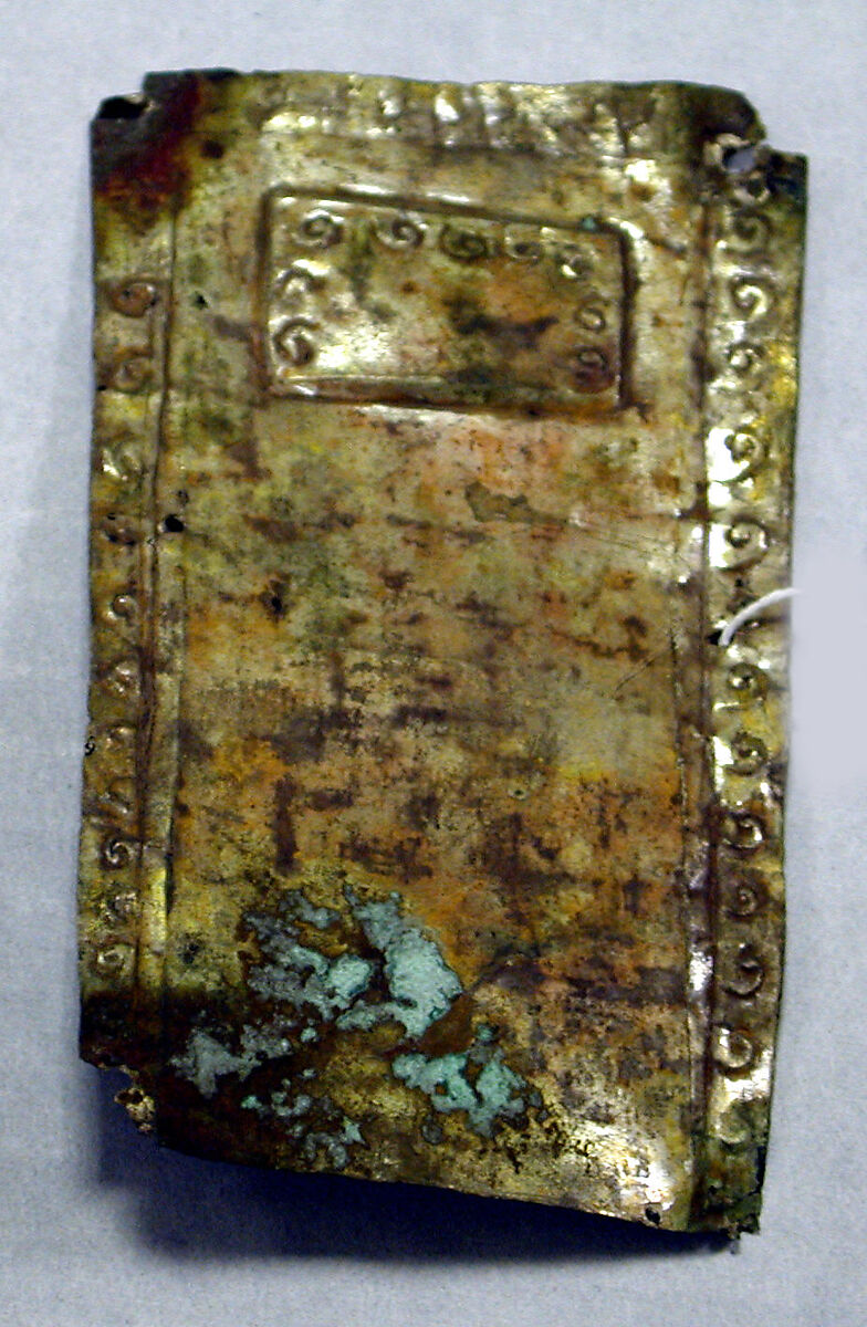 Hammered Silver Ornament Plaque, Silver (hammered), gilt, Chimú or Chancay 