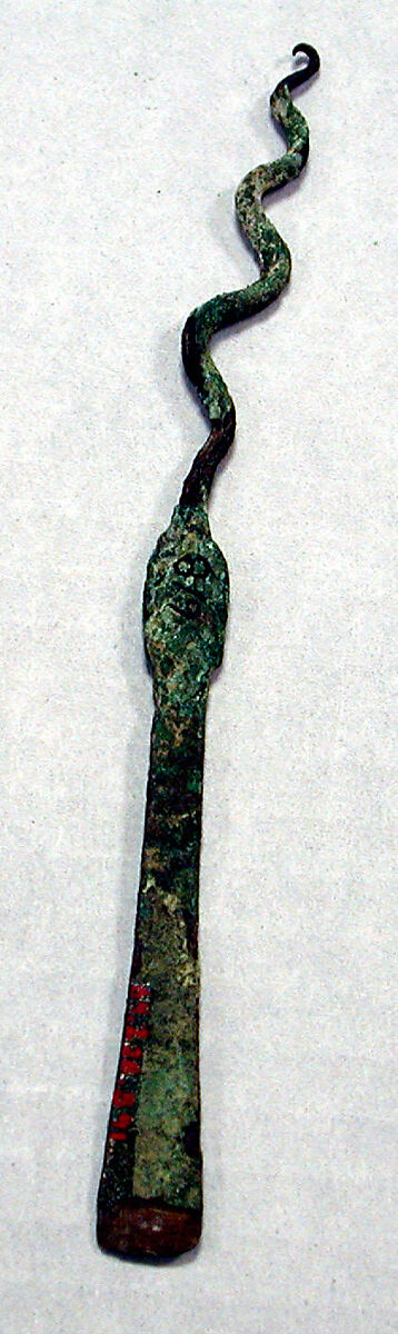 Hammered Copper Chisel with Snake, Copper, Peru; north coast (?) 