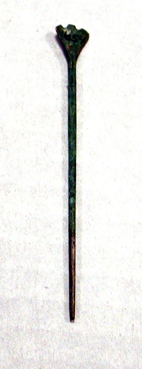 Hammered Copper Pin (tupu), Copper, silver gilt (?), Peruvian 