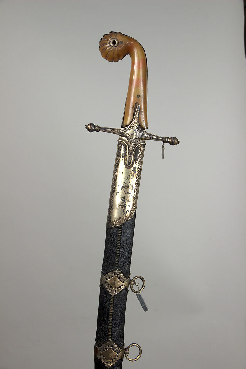 Sword with Scabbard, Steel, horn, silver, Turkish or Arabian 