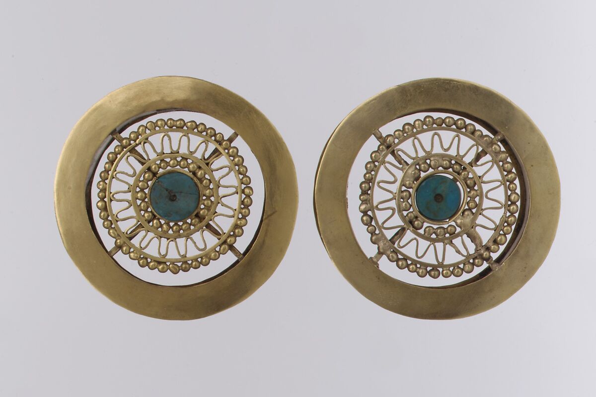 Earflare, Gold, turquoise, Lambayeque (Sicán) 