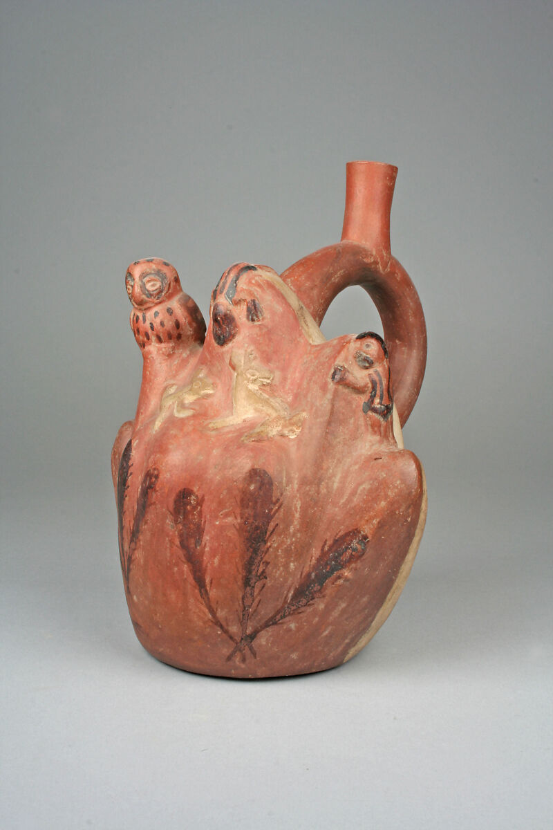 Mountain Scene Bottle, Ceramic, Moche 