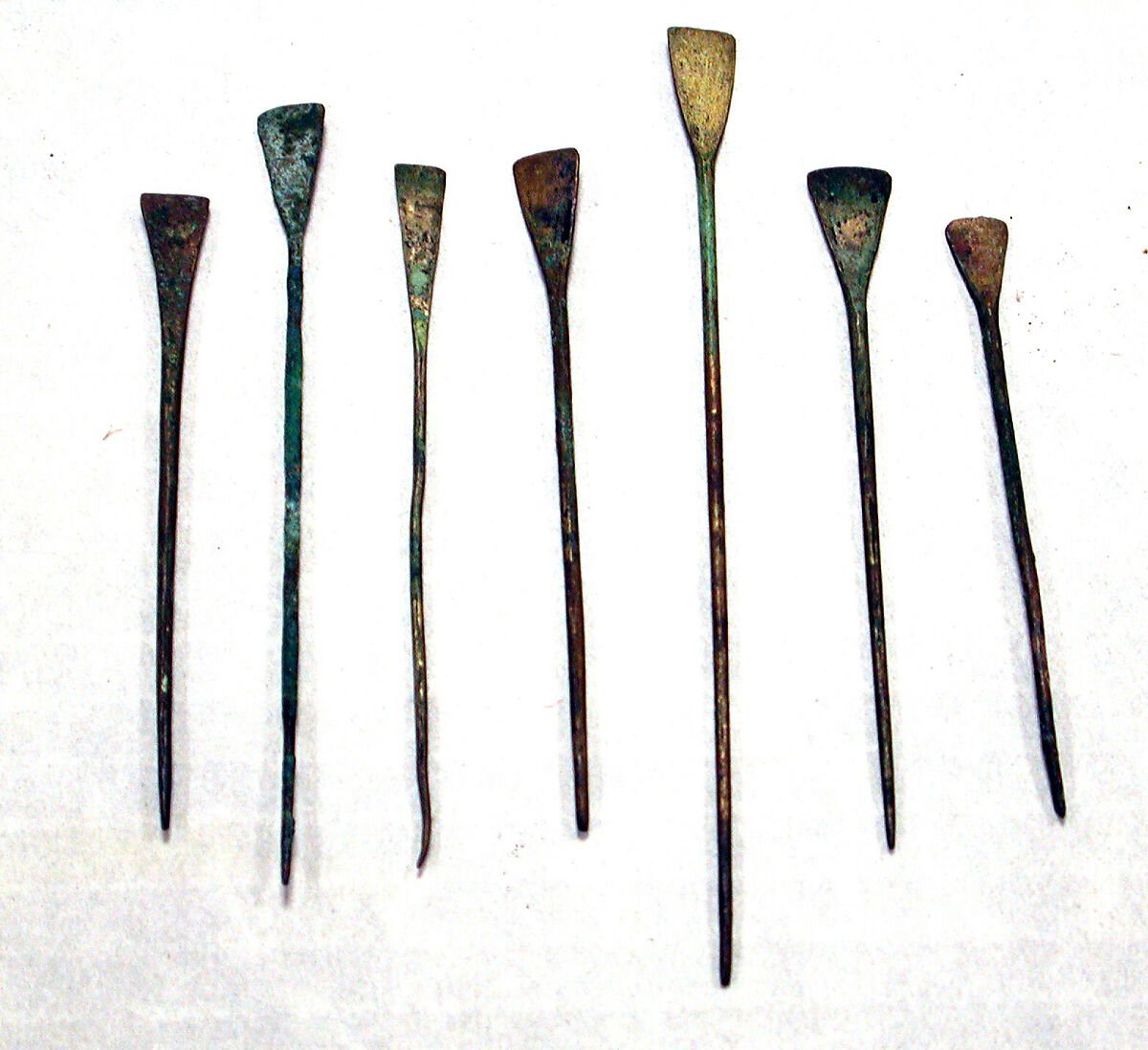 Hammered Copper Pin (tupu), Copper (hammered), gilt, Peru; north coast (?) 